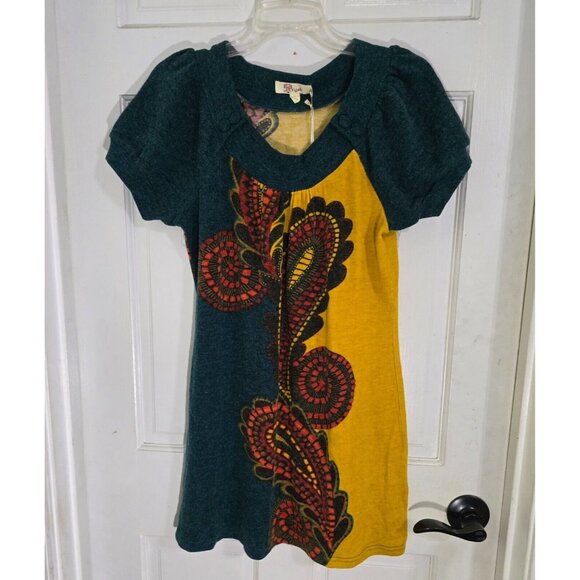 Aryeh Womens Multicolor‎ Paisley Mini Sweater Dress Short Sleeve Size XL NWT - Picture 3 of 12